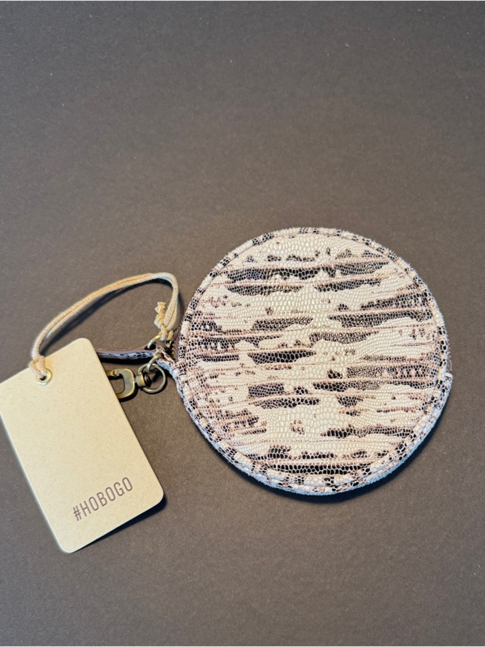 HOBO Round Coin Pouch in Beige and Black Pattern